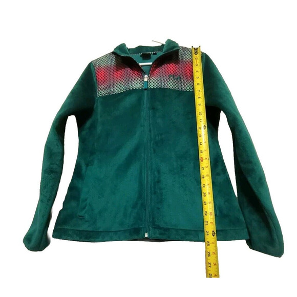 Fila Sport Green Fleece Jacket Womens Size M Full Zip Ombre Colorblock Geometric - Picture 6 of 7